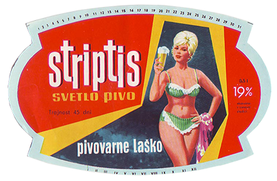 STRIPTIS, polnitev se je pričela leta 1962 v času pusta. Posebno svetlo pivo, zaradi atraktivne podobe se obdrži več let.