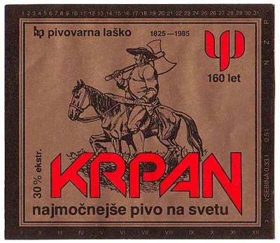 KRPAN, 1985, takrat najmočnejše pivo na svetu, 2% močnejši od nemškega EKU iz Kulmbacha.