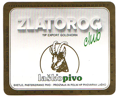 ZLATOROG CLUB, 1986, svetlo pivo s stopnjo alkohola 4,2 %