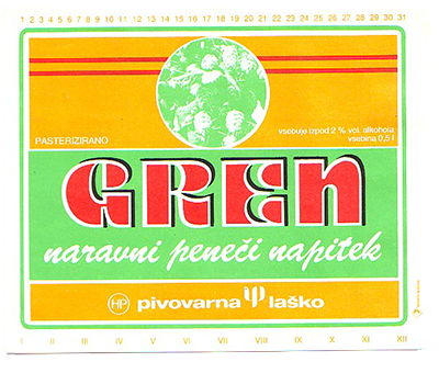 GREN, 1973, naravni peneči napitek s stopnjo alkohola pod 2 %.