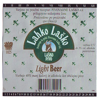 LAHKO LAŠKO, 1993, lažje pivo s stopnjo alkohola pod 3 %.