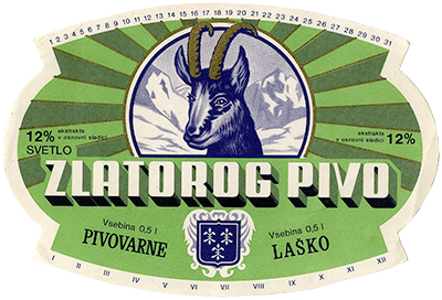 ZLATOROG PIVO okoli leta 1960, svetlo pivo s stopnjo alkohola 4,5 %.